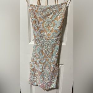 Tan and white sequined dress